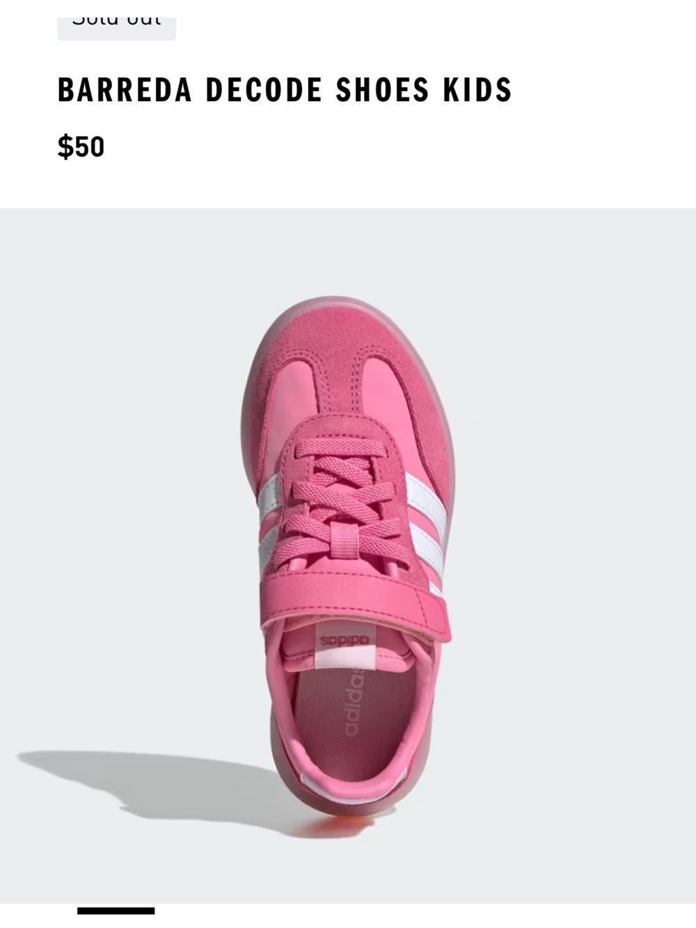 adidas Kids Pink Barreda Decode Sneakers with White Stripes Size 1
